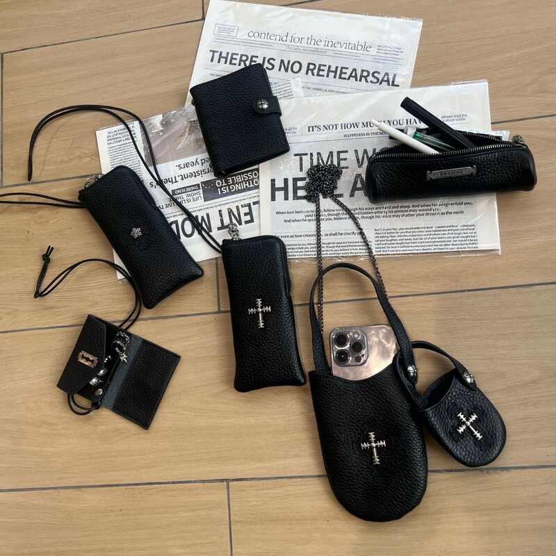 Cross-border trendy brand style genuine leather card holder, coin purse, cross and sword design, zippered small storage bag, glasses clip, earphone case Cross-border trendy brand style genuine leather card holder, coin purse, cross and sword design, zippered small storage bag, glasses clip, earphone case
