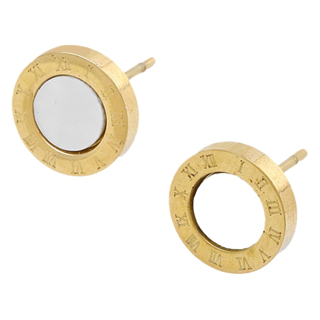 Cross-border clásico estilo simple joyería de acero inoxidable con incrustaciones de cáscara de la corrosión romana digital de oro de titanio de acero Stud pendientes