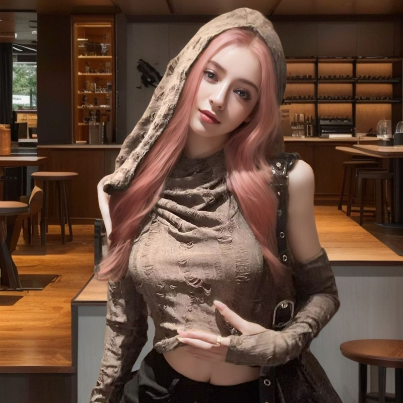 Cross-border 2024 New Wasteland Sweet Spice Girl Short Sleeve Top Women's Spring and Summer Hooded Backing Shirt T-shirt Cross-border 2024 New Wasteland Sweet Spice Girl Short Sleeve Top Women's Spring and Summer Hooded Backing Shirt T-shirt