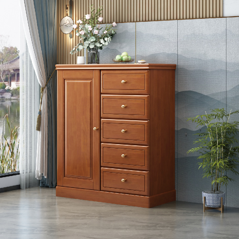 Chinese solid wood bedroom chest of drawers with doors, multi-functional assembly with lock, small storage cabinet, storage cabinet, vertical cabinet