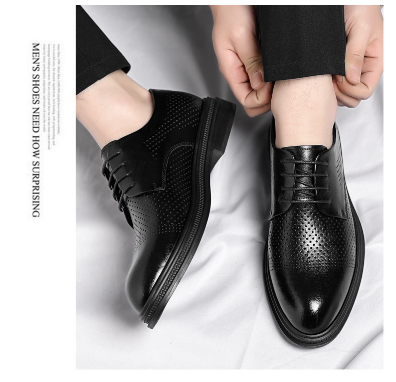 Leather shoes men's summer hollow-out business formal wear 2024 men's casual height increasing sandals wedding bridegroom shoes one-piece delivery_vogvips.com