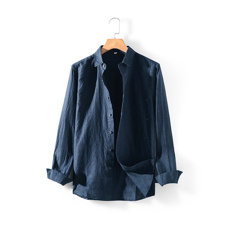 2024 primavera nueva camisa de lino juventud suelta manga larga solapa casual ropa los hombres D031