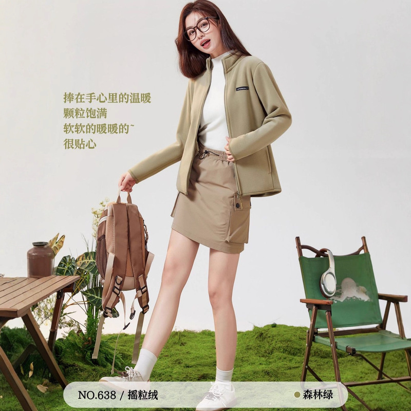 Fleece Jacket for Women, Autumn and Winter Style, Casual Sports Top, Cardigan with Stand Collar, Windproof, Warm, Fleece-Lined, Thickened for Warmth