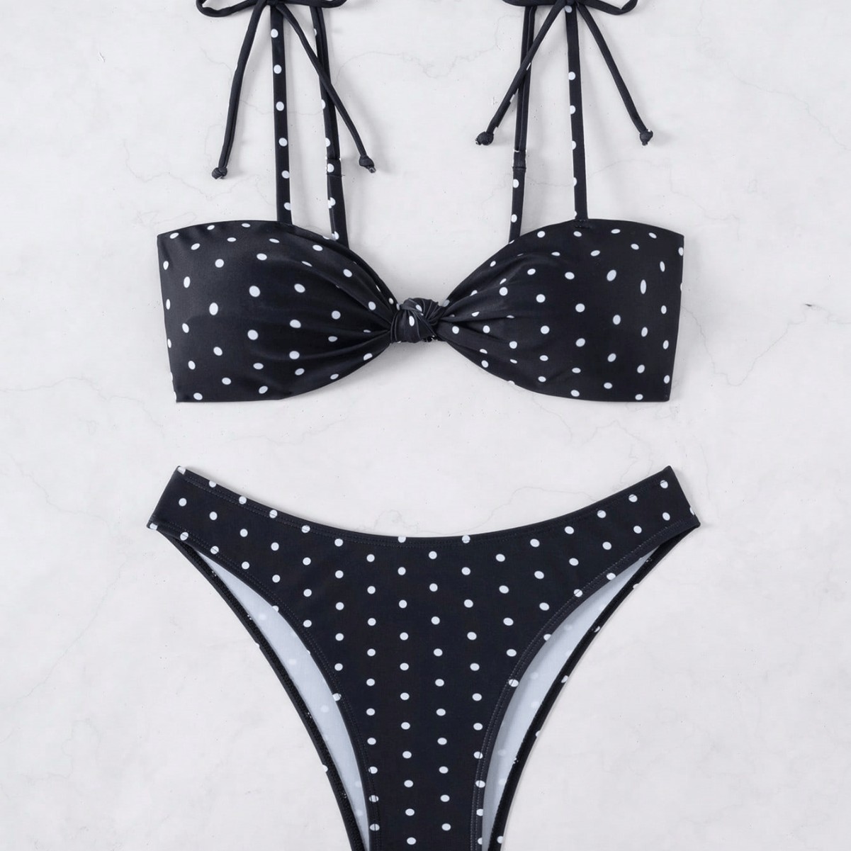 2025 New Retro Polka Dot Women's Two-Piece Bikini Swimsuit with Backless Design, Small Bust Enhancement, High Elasticity, and Quick-Drying