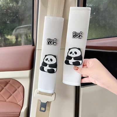 Seat Belt Protective Covers, Seat belt shoulder pad - 2-white-ice-silk-shoulder-pads-panda