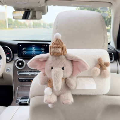 Cartoon elephant car creative seat Car tissue box/set - grey-elephant-hat-and-scarf-with-bow-seat-version