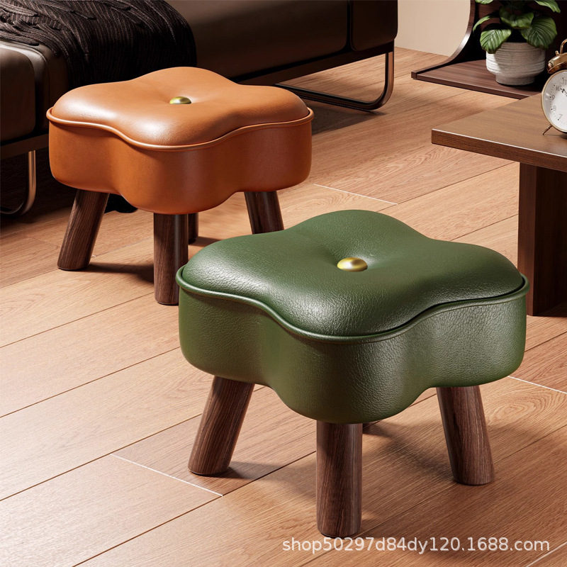 Small Stool for Home Use, Solid Wood Low Stool, Shoe-Changing Stool, Living Room Coffee Table Sofa Stool, Children's Sitting Stool, Soft Cushion Bench