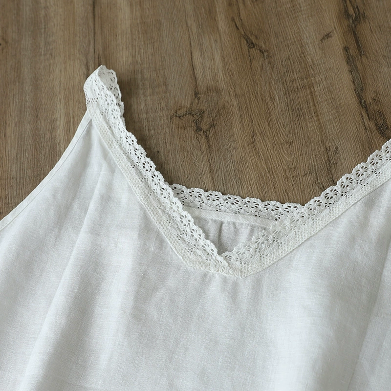 White design lace thin tank top, base T-shirt sleevless, trend of season, lace dress, cotton and linen