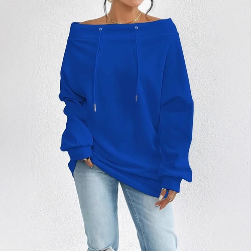 Women's Sexy Off-the-Shoulder Drawstring One-Shoulder Loose Fit Hoodie for Autumn/Winter European and American Fashion