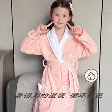 珊瑚绒浴袍儿童长袖家居服厂家直销不掉毛吸水可爱浴巾一件代发