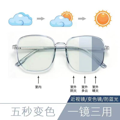 Photochromic anti-blue light glasses flat mirror simple glasses frame square frame glasses frame finished jelly color myopia glasses