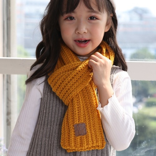 Children's Labelled Knitted Scarf, Boys' and Girls' Fashion Solid Color Parent-Child Trendy Autumn/Winter Kids' Warm Neck Wrap