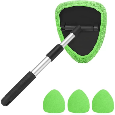 Car Wash Glass Window Scraper Car cleaning tools - 1-pentagonal-telescopic-pole-4-green-cloth-covers