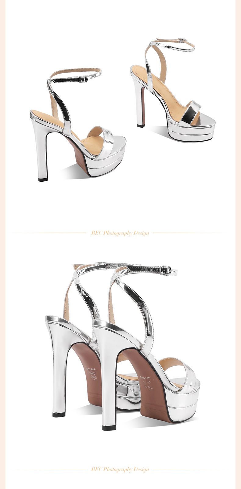 Sandal nữ cao gót 13 cm hở mũi quai ngang da thật đế xuồng — đen chi tiết 7