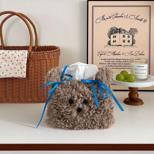 Korean INS-style Bichon Frise Dog Paper Towel Holder, Maltese Dog Plush Dopamine Living Room Car Driving Paper Towel Holder