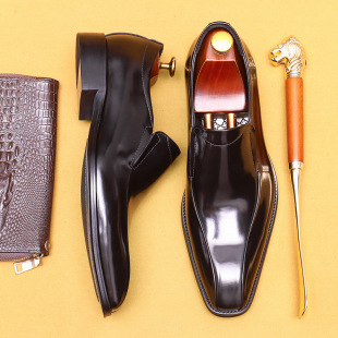 [vip for] British business dress shoes men's wedding groom shoes leather toe pointed loafers