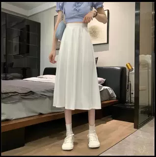 黑色半身裙女春夏2023新款韩版高腰显瘦a字百褶裙气质百搭中长裙