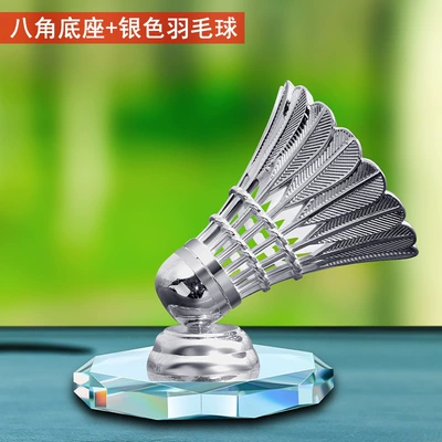 Creative car decoration badminton Car ornaments - silver-badminton-octagonal-crystal-base