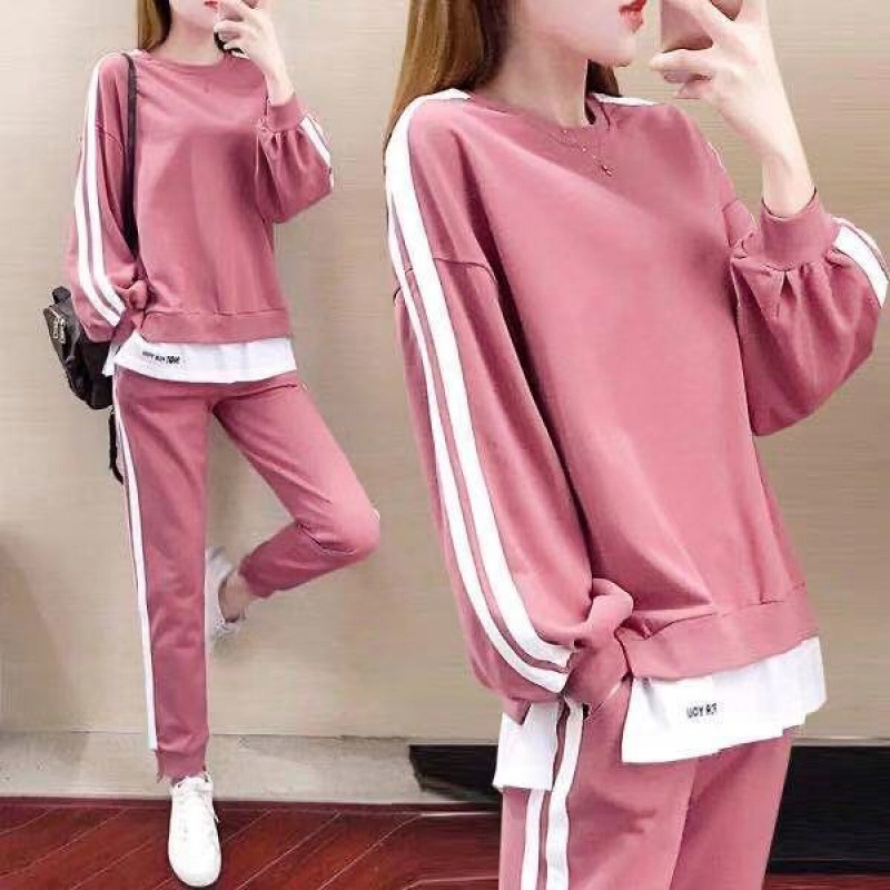 Spring and Autumn New plus size Casual Sports suit Women's Long-sleeved Sweat Trousers Fashion Two-piece Loose Mother's Clothes
