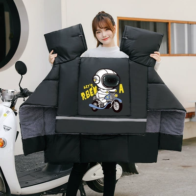 Motorcycle front windshield Autumn and Winter Windproof and Cold-Proof - velvet-and-thickening-large-side-wings-extra-thick-cottonblack-astronaut