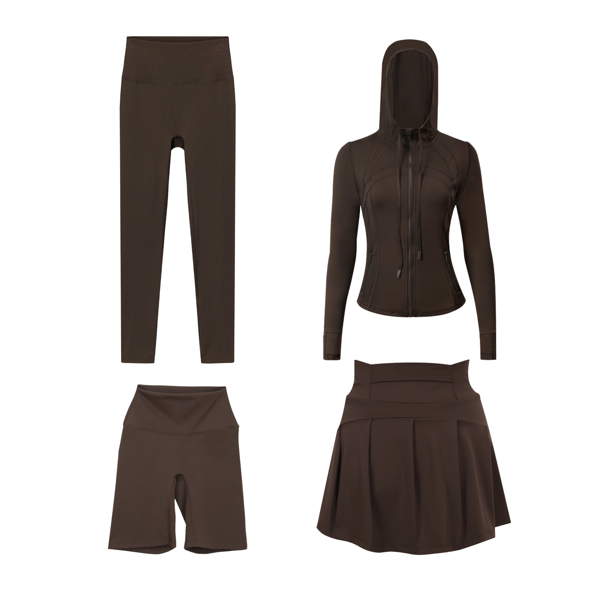 Women's Four Piece Set Sportswear Hooded Jacket Cropped Pants Short Skirt Slim Fit Outerwear Elastic Sports Jacket_ecoleips.com
