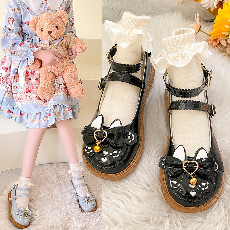 Japanese lolitaGothic style lolita shoes young Girls round head of soft leather shoes, female students younger sister uniform jk shoes