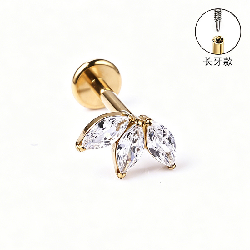 F136 Titanium Alloy Long Tooth Style Ear Studs, Finely Carved Ear Bone Studs with Zirconia, Lip Studs, G23 Titanium Body Piercing Jewelry detail image 25
