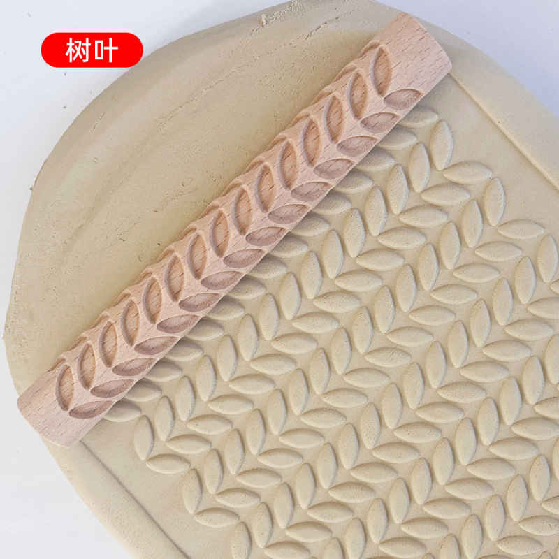 新しいブナ材エンボス麺棒、子供用彫刻パターン印刷粘土ツール、粘土ローリングスティック、粘土プレススティック印刷|undefined