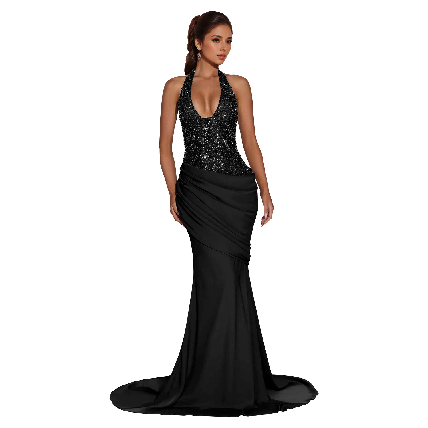 C7642 Aliexpress transfronterizo Amazon Europa y América moda femenina elegante y sexy cuello colgante vestido de espalda image 7