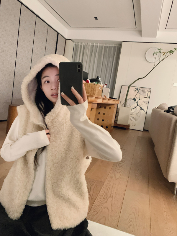 彷羊羔毛连帽马甲背心2025春秋季新款小众设计感立领休闲叠穿外套|undefined