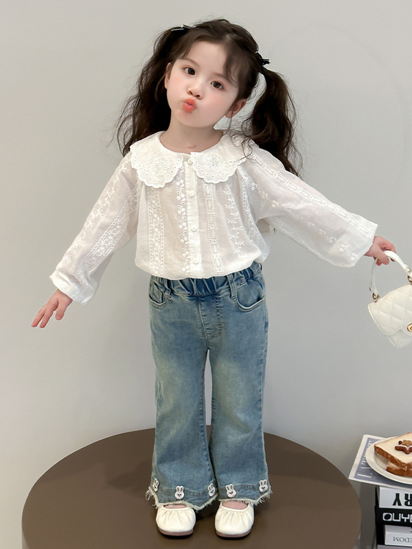 女童牛仔裤春秋2025新款儿童洋气秋季时髦裤子宝宝休闲秋装喇叭裤|undefined