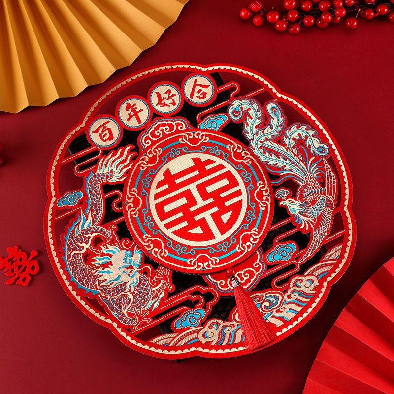 Suministros DE BODA vino rojo flocado color impresión papel boda Xi carácter tridimensional boda habitación decoración puerta pegatina etiqueta de la pared al por mayor