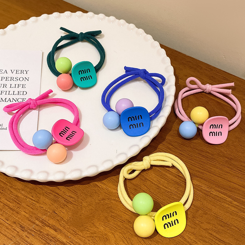 Korean style dopamine letter square hair band tie ball hair rope high ponytail rubber band women's high elastic hair accessories hair rope