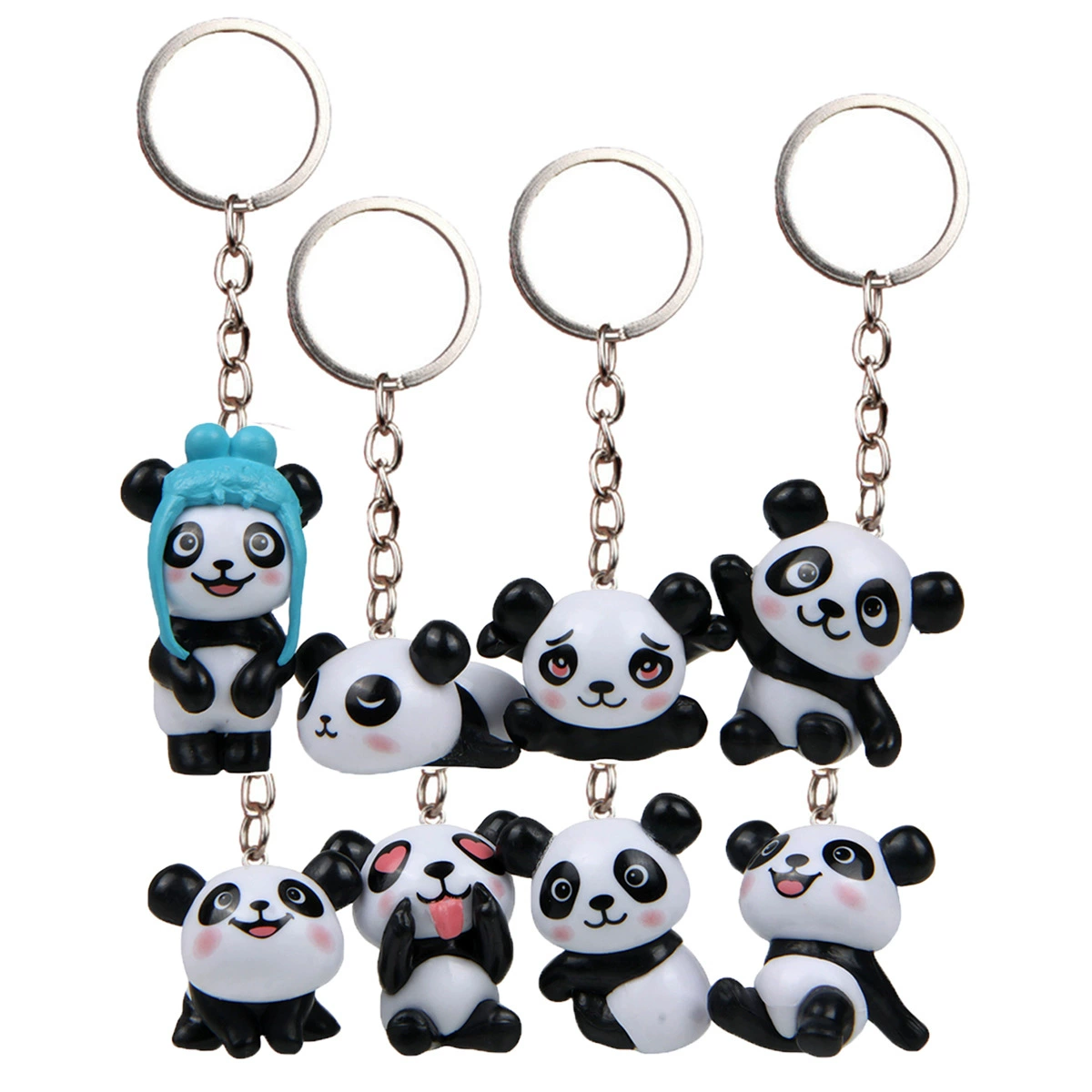 8 стерео креативных милых пластиковых фигурок панды, милые фигурки, сделай сам, брелок для ключей, сумка, автомобильный кулон, аксессуары