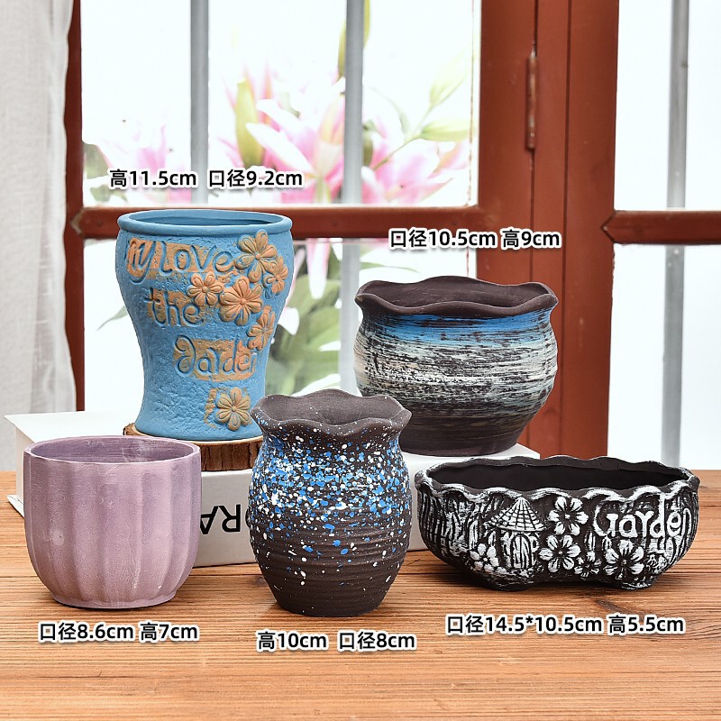 多肉植物の植木鉢卸売セラミック植物粗い陶器レトロ無地焼成紫砂クリエイティブ大小直径シンプルなクロスボーダー|undefined