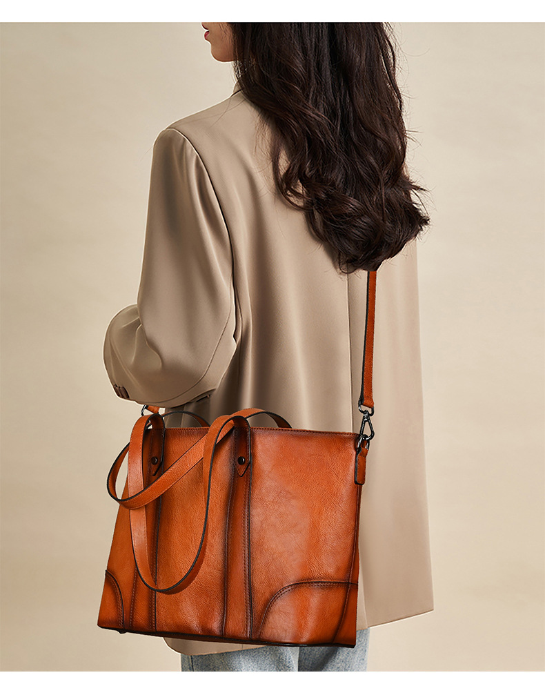 Túi tote nữ da bò cao cấp phong cách retro, dung tích lớn, đeo vai/nách — Màu nâu cổ điển, Màu Cà phê cổ điển, Màu đen cổ điển chi tiết 17