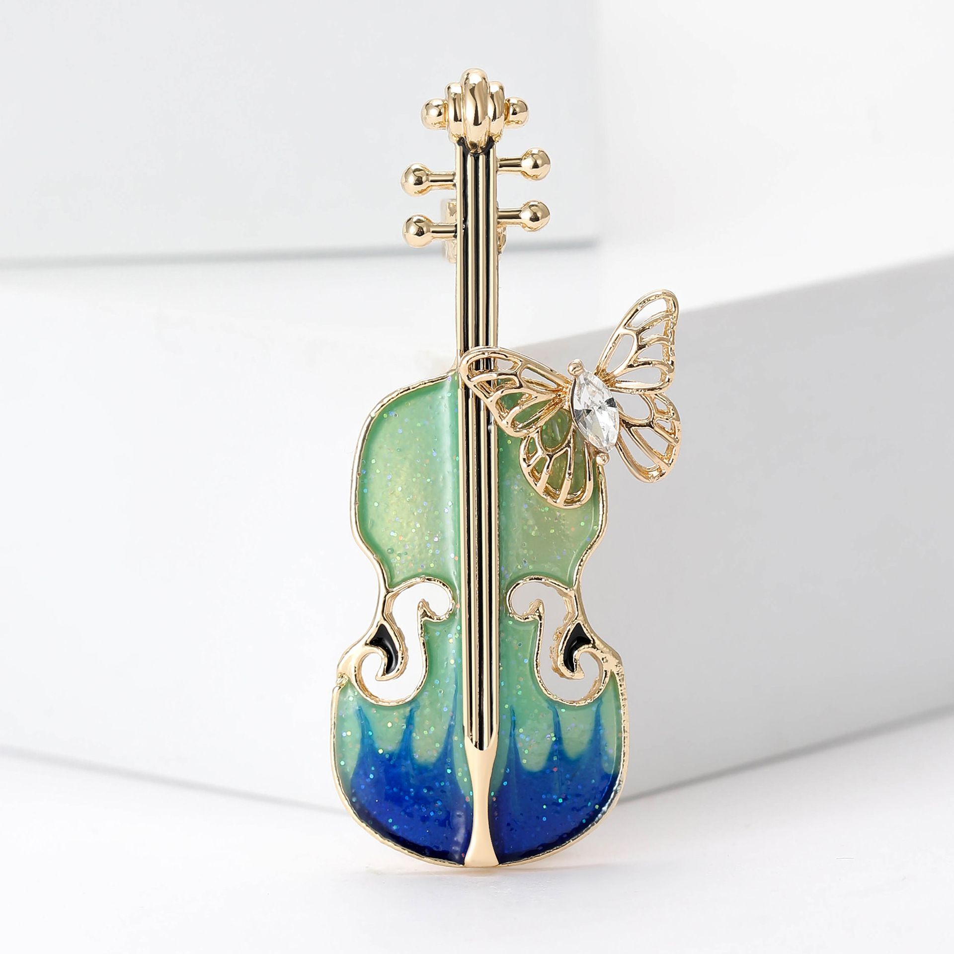 Korean Fashion Enamel Butterfly Violin Brooch Fashion ins Trendy Personalized Pin Cute Artistic Accessories