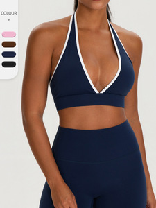 AYM041829 Color-Block Deep V Neck Tie Front Sports Bra Quick Dry Brushed Yoga Bra Aoyema wholesale