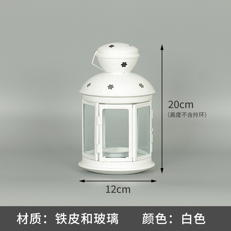 Blanco boda candelabro linterna boda carretera plomo accesorios atmósfera lámpara Marruecos viento lámpara decoración a prueba de viento vela pantalla