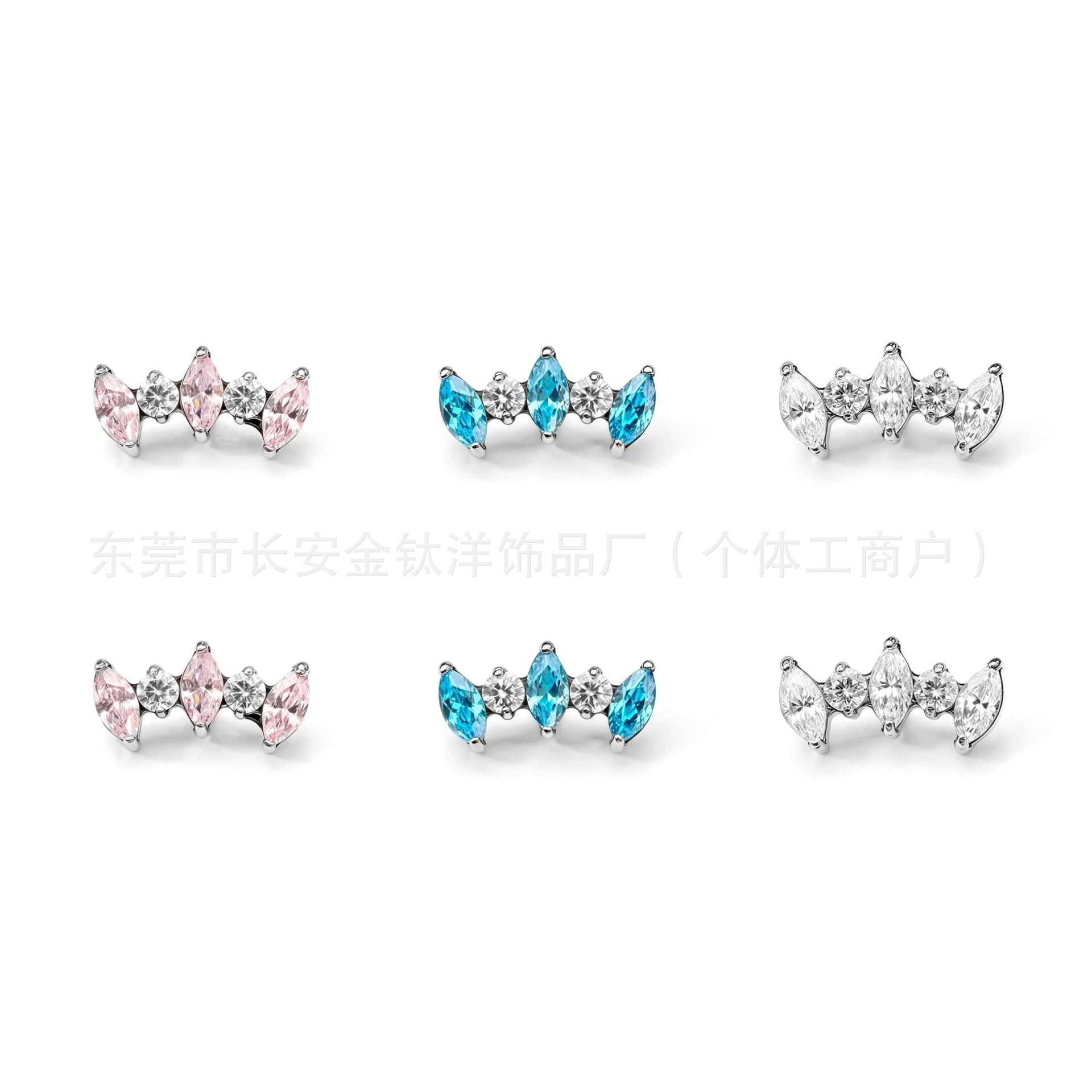 F136 Titanium Internally Threaded Marquise Zircon Crown Lip Stud Ear Stud Ear Bone Stud G23 Titanium Alloy Body Piercing Jewelry detail image 5