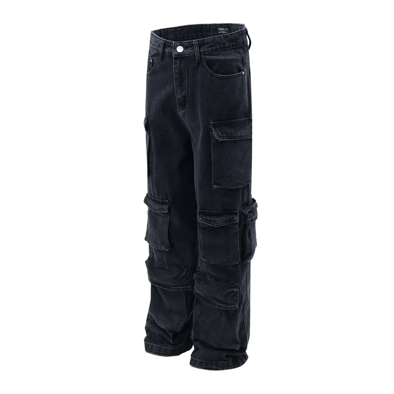 Men's Clothing Street Personality Multi-Pocket Tooling Jeans Men's and Women's Trendy Brand Urban Design Sense Casual All-Match Straight Pants_voghion.com