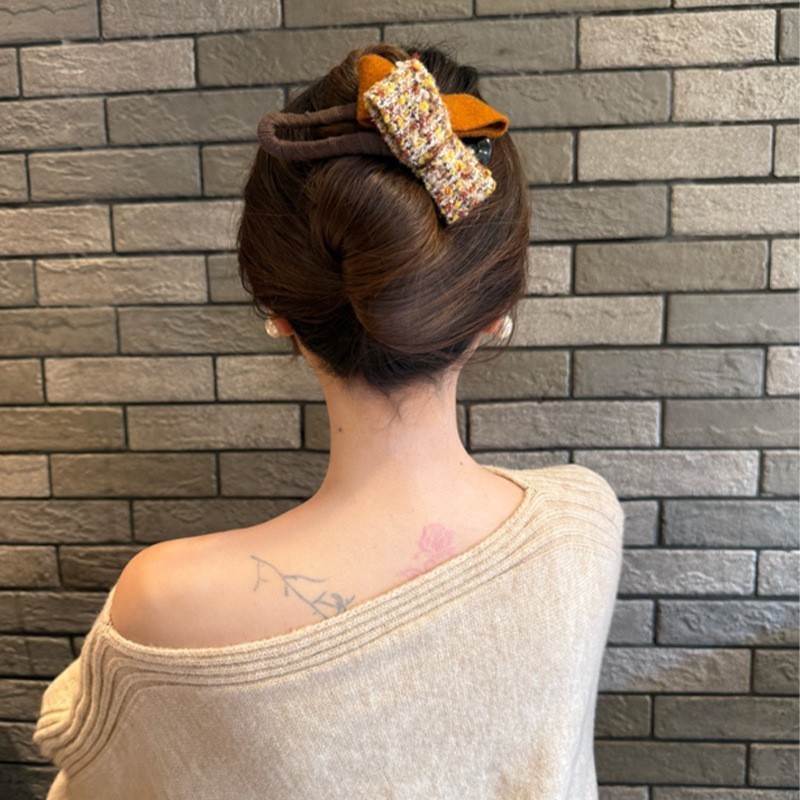 小香风ab双面蝴蝶结毛绒抓夹女后脑勺高级感盘发夹鲨鱼夹头饰发卡|undefined