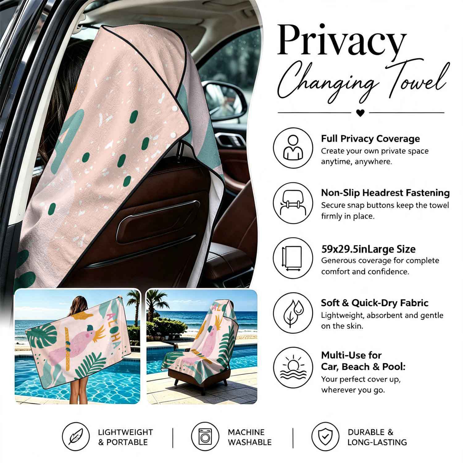 Summer bath towel and car seat cover 2-in-1, ultra-fine fiber outdoor beach and car dual-use universal seat cushion