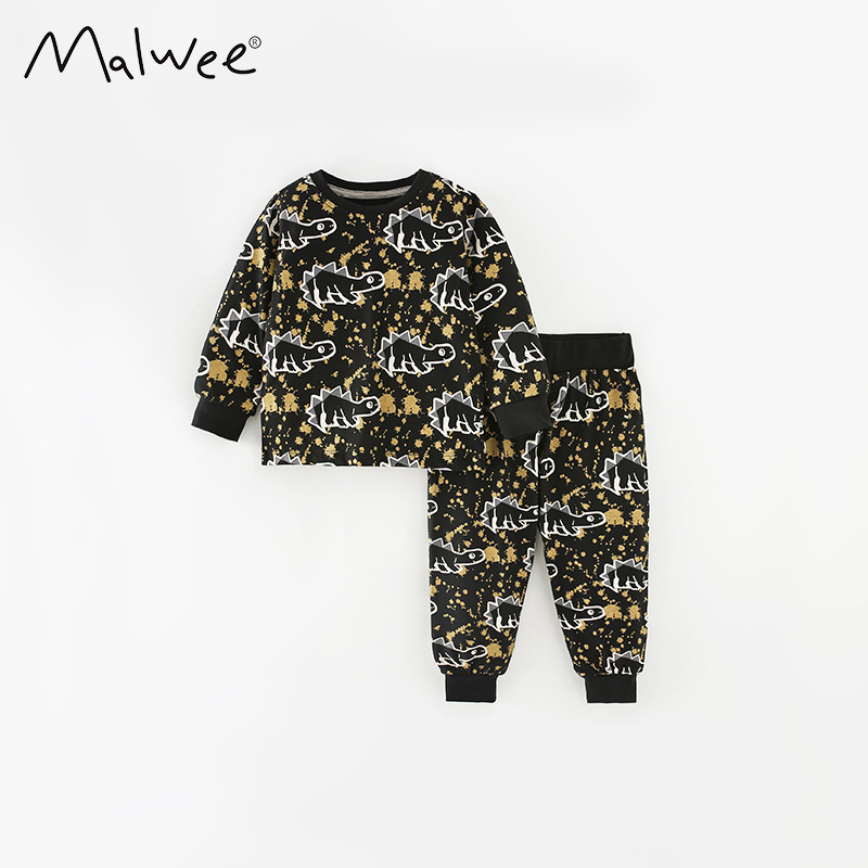 Traje de los muchachos malwee primavera y otoño ropa para el hogar de los niños europeos y americanos guapos de dos piezas cuello redondo impreso ropa para niños