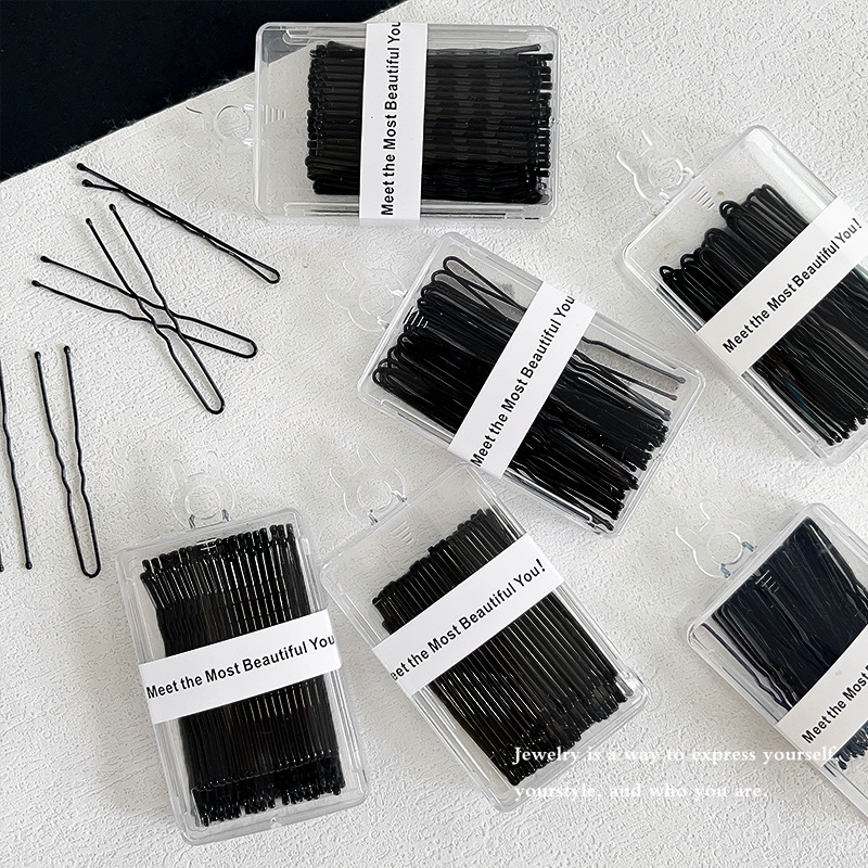 Black Box Set of Seamless U-Shaped Hair Clips for Fixing Stray Hair, Invisible Hairpins for Bun Hairstyles, and Bobby Pins Black Box Set of Seamless U-Shaped Hair Clips for Fixing Stray Hair, Invisible Hairpins for Bun Hairstyles, and Bobby Pins