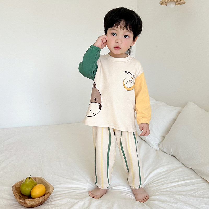 新款男童睡衣春秋款纯棉长袖儿童男孩女童青少年春夏季家居服代发