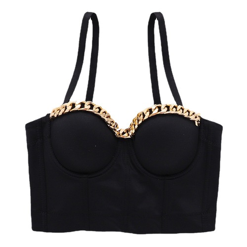 European and American gold chain design niche camisole female trendy navel exposed fishbone tube top outer wear personalized top