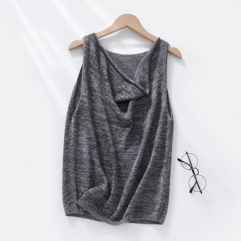 Silk and Paper Yarn Niche Designer Style Romantic Draped Collar Sleeveless Knit Top Breathable Slimming Tank Top Silk and Paper Yarn Niche Designer Style Romantic Draped Collar Sleeveless Knit Top Breathable Slimming Tank Top