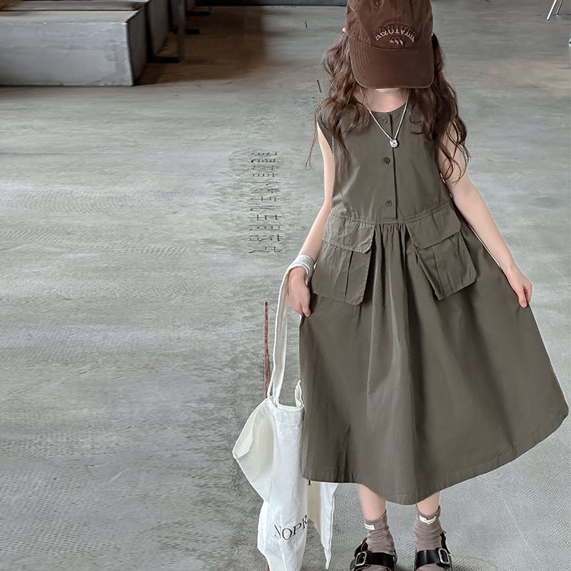 Girls' Summer Versatile Dress, Casual Sleeveless Tank Dress, Stylish Workwear Dress for Older Girls, Fashionable Summer Dress