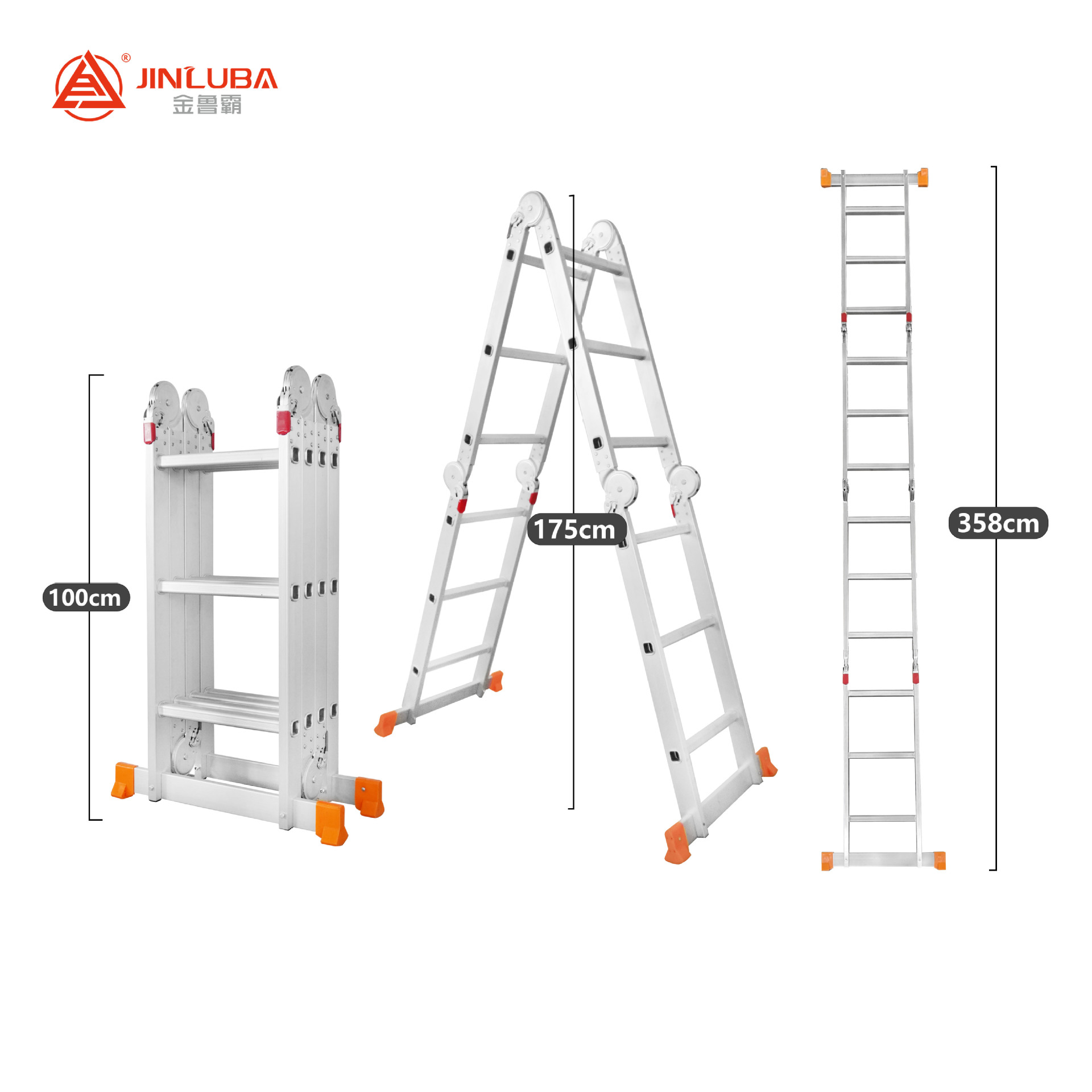 Jinluba Factory Escalera plegable de aleación de aluminio Escalera de cuatro pliegues Escalera telescópica Escalera de articulación recta al por mayor